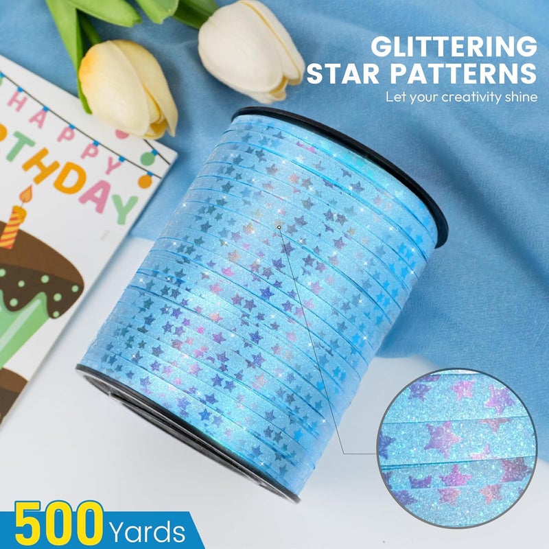 HimBen 500 Yards Curling Ribbon for Gift Wrapping, 3/16" Balloon String for Christmas Valentine Birthday Wedding Party Festival Decoration, Crafts, Flower Bouquet(Glitter Star Light Blue) - Image 2